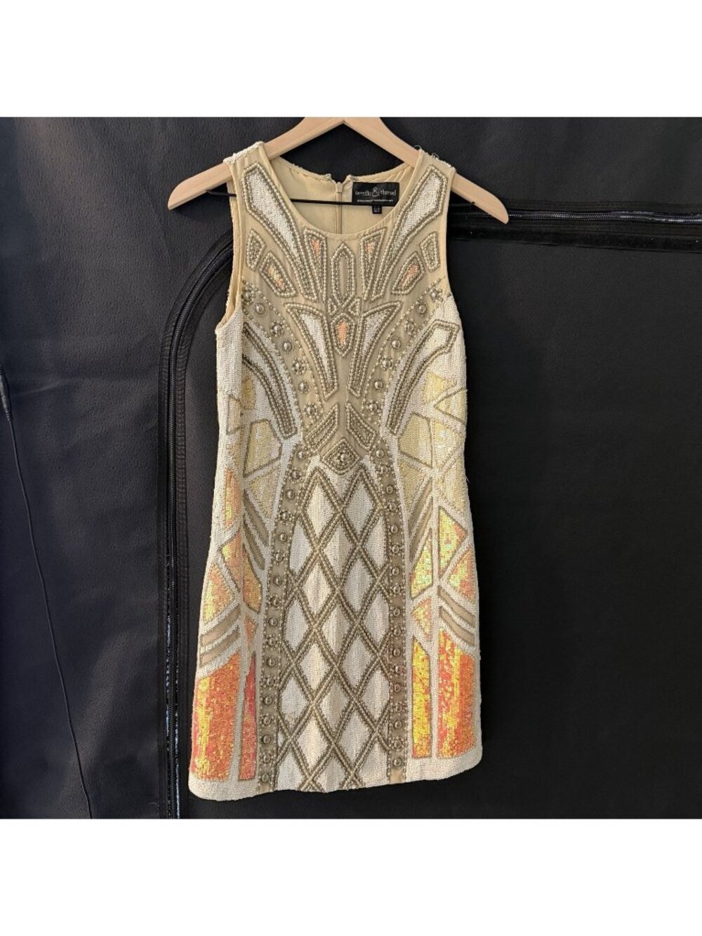 NEEDLE & THREAD Dress Size US 6 Silk Beaded Sequin Aztec Cocktail Gatsby Party